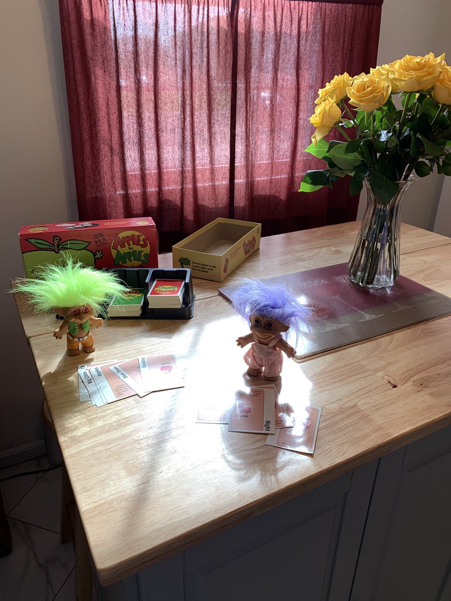 Runfreenow1's tweet photo. #Room31 ABC Countdown Day 8 “G” get your game on. Me and my trolls playing one of my favorite games. Apples to Apples @JJESOwls https://t.co/zQ5GCFs8yD