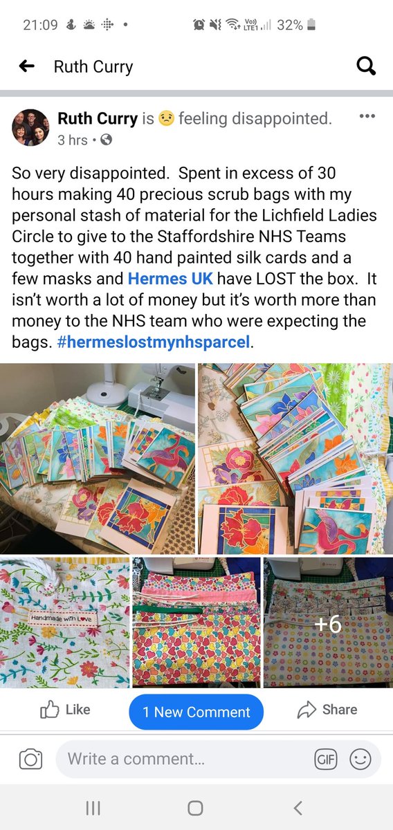 StephanieAlbutt's tweet photo. Please can everyone retweet. Ruth has spent a long time making bags and cards for @LadiesCircle106 wash bags project. So far we have given out over 700 filled bags. @HermesUK_Help have lost the parcel. Can anyone help track it down. @BBCR1 @BBCNews @VirginRadioUK @BBCRadio2 https://t.co/RKFeDMZ65w