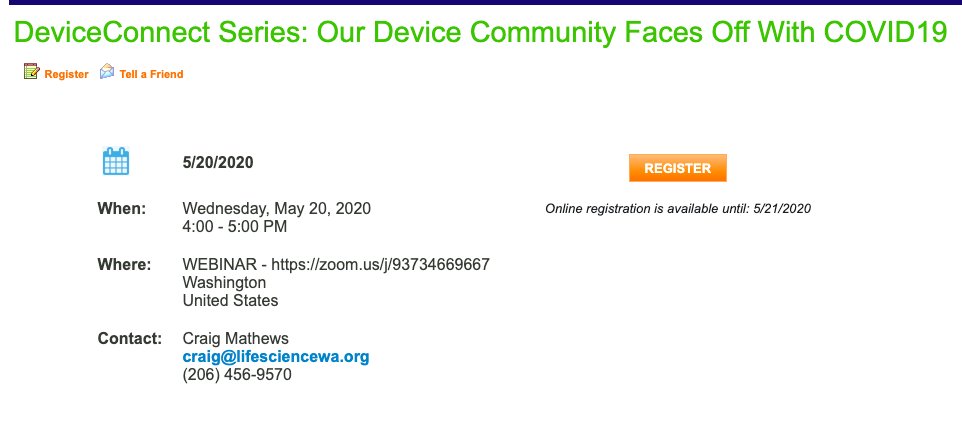 PCS_News's tweet image. The PNW is innovating quickly amid the COVID pandemic. 

Hear from local experts on how they're pivoting, as well as trends and other innovative practices in our virtual #DeviceConnect event with @LifeScienceWA !

📆 5/20 (TONIGHT!), 4-5 PM
💲FREE 
🎟 bit.ly/2ZkLIAe