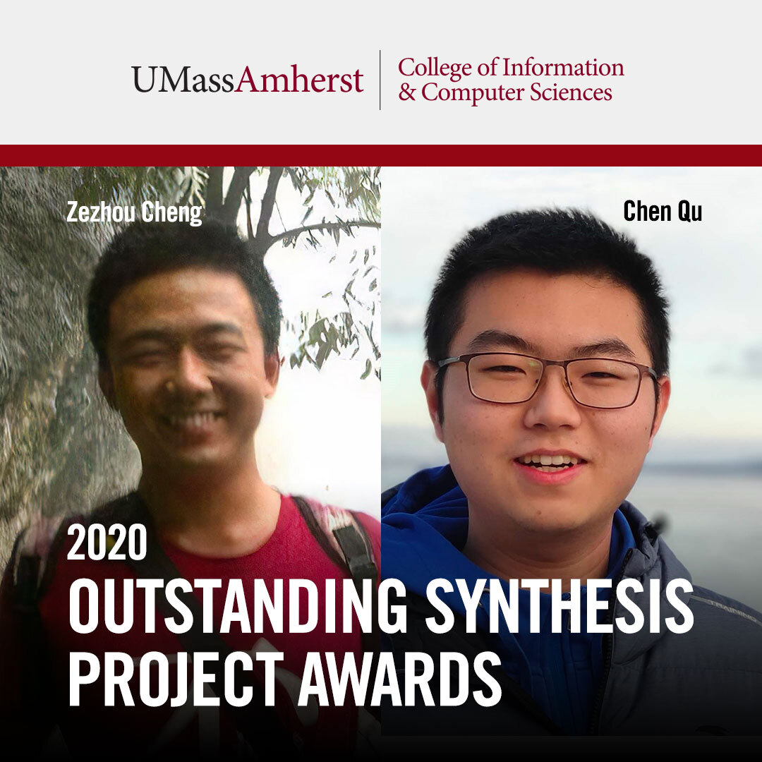 manningcics's tweet photo. Congratulations to @Chen_Qu1 (advised by @wbc11) and Zezhou Cheng (advised by @MajiSubhransu and Daniel Sheldon) for winning the CICS Outstanding Synthesis Project awards this year! Read more: https://t.co/H7fV3OIYq6 https://t.co/FYsPuMs0LS