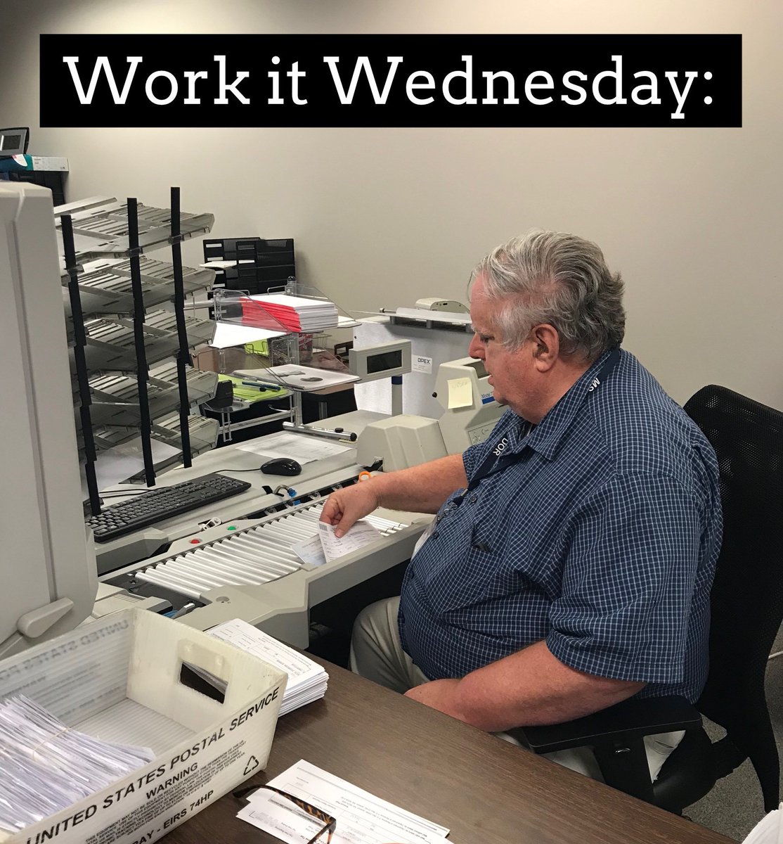 MSDeptofRevenue's tweet photo. Today's Work It Wednesday goes to our employees in processing! Throughout the Coronavirus pandemic, they came in and helped sort through mail and packages in a way that made the entire Department safer. #MSDOR #WorkItWednesday https://t.co/scIjMOMorn
