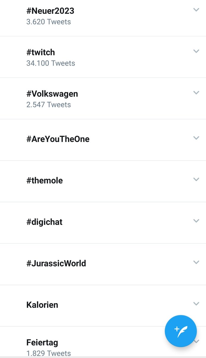 Zum ersten Mal kein #Corona in den Top Trends 🤣👍.
#Neuer2023 #twitch #Volkswagen #AreYouTheOne #themole #digichat #JurassicWorld