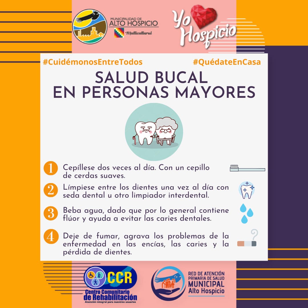 CCRAltoHospicio's tweet photo. La salud de bucal de las personas mayores es fundamental para prevenir enfermedades y tener una buena calidad de vida.
#CCRTeCuida #QuedateEnCasa #Maho #AltoHospicio https://t.co/gdBQyDSSfu