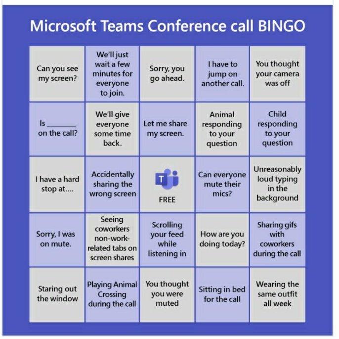 luke_stockdale's tweet photo. @MicrosoftTeams has been a fundamental part of our response to Covid @thisnhs and @CHFTNHS.  On a lighter note how many of these resonate with you? 👇 https://t.co/79ctMahDR3
