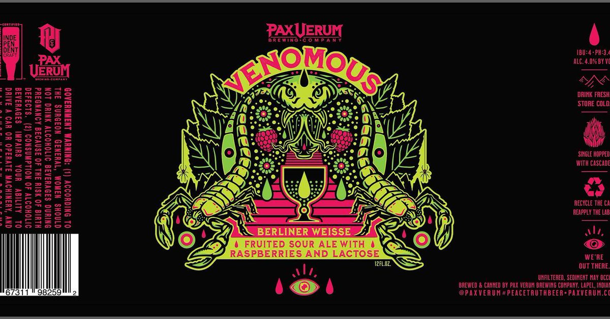 PaxVerum's tweet photo. We have 2 new canning releases available in the taproom June 2nd at 4pm!

Venomous, our new Raspberry Berliner Weisse, will be available in cans along with Bitch Be Cool and a new variant!

#PeaceTruthBeer #drinkIndianabeer #WereOutThere https://t.co/3hOg71DIMD