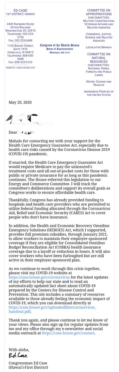 M4AHawaii's tweet photo. With all due respect, @RepEdCase
, #COBRAkills.
It doesn't even begin to ensure healthcare to all during this pandemic. Say it with us— healthcare is a human right. Support the Health Care Emergency Guarantee Act, now.
#m4a #MedicareForAll #COVID19 #hawaii #HCEGA https://t.co/SQGhaln1rE