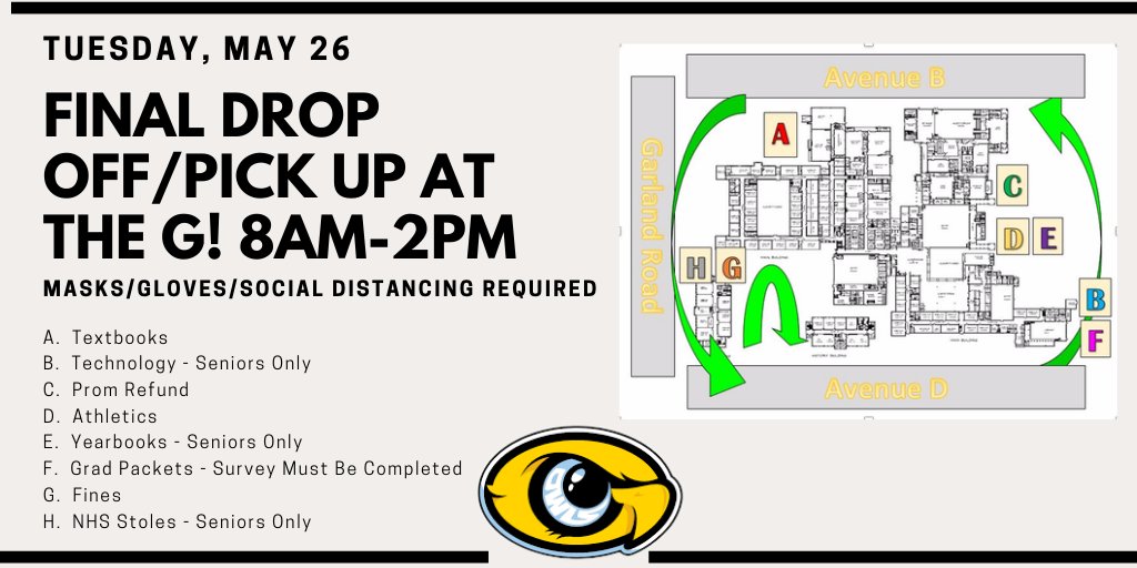 GHS_Owls's tweet photo. Do you need to drop off books, pay fines, give back athletic equipment?  Tuesday, 5/26 is the last day to pick up or drop off items at GHS.  Please make plans to come up to the school. https://t.co/hRYYdYYo90