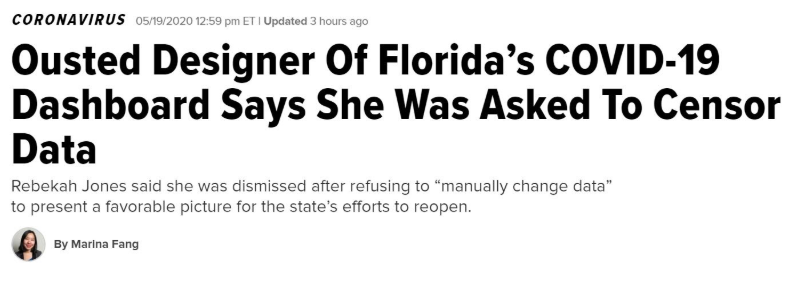HuffPost: “Ousted Designer Of Florida’s COVID-19 Dashboard Says She Was Asked To Censor Data”  http://archive.is/wip/iqNrN 