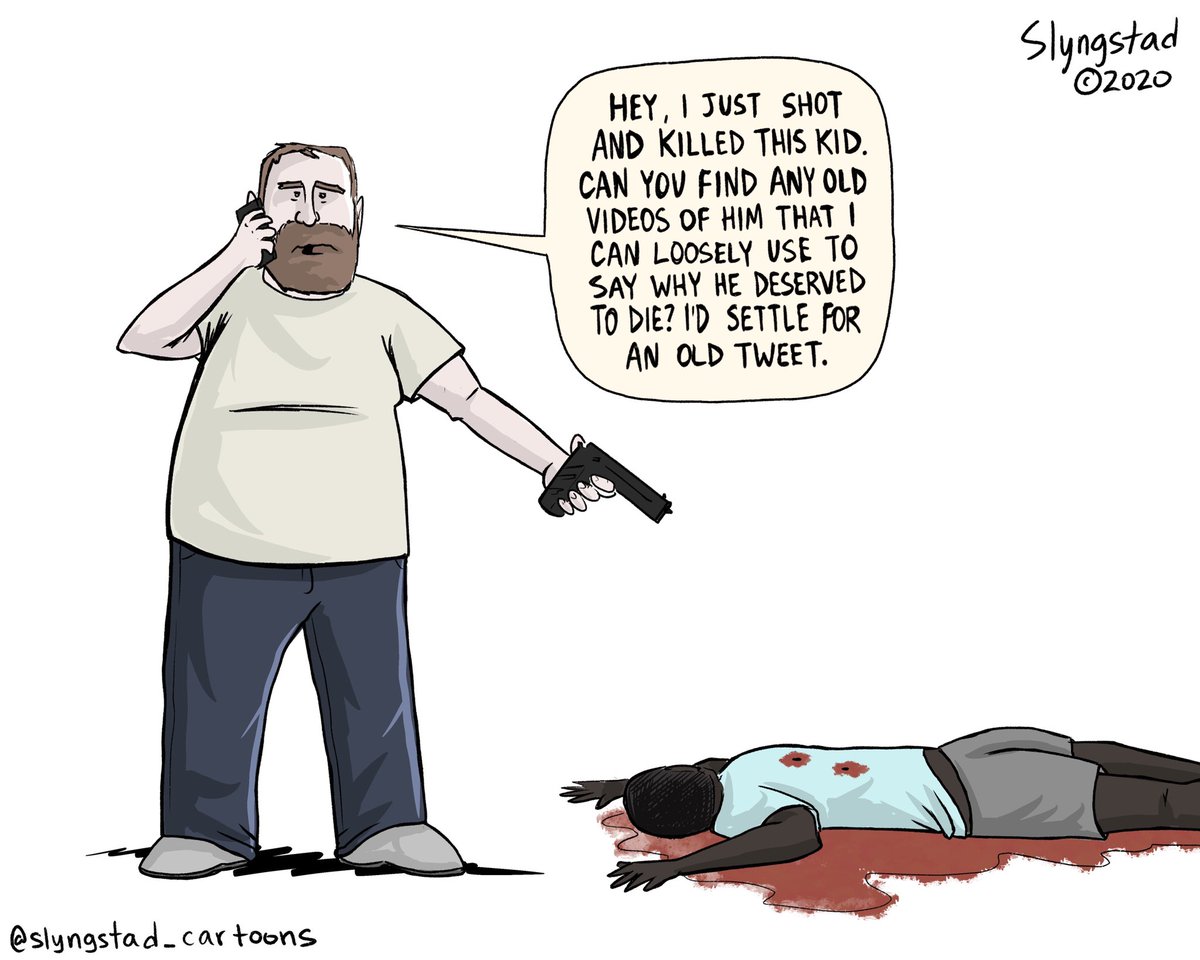 SlyngCartoons's tweet photo. There’s always an attempt to explain away murder. The case with Ahmaud Arbery is sadly no exception. #AhmaudArbery #RunWithMaud #BlackLivesMatter #JusticeForAhmaudArbery https://t.co/otiKKRDahn