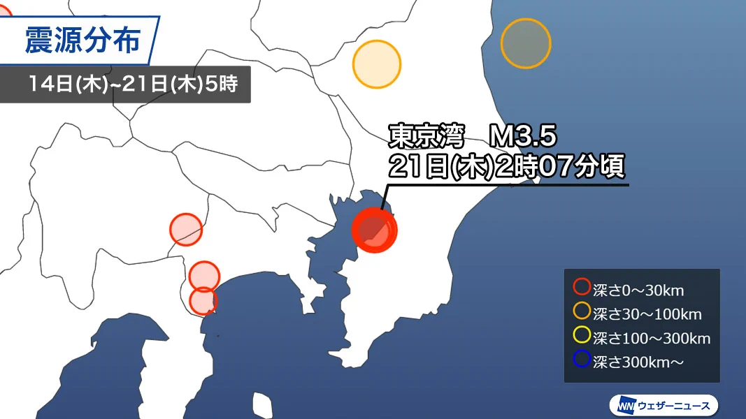 気を付けて！東京湾を震源とする小さな地震が頻発中。今後の動向に注意！！