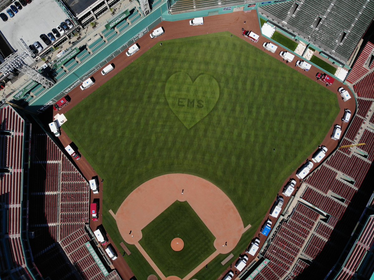 RedSox's tweet photo. We join all of Massachusetts in celebrating EMS Week with the Convoy of Champions, as 50 ambulances traveled from Worcester to Fenway! https://t.co/9mJmY9NQkU