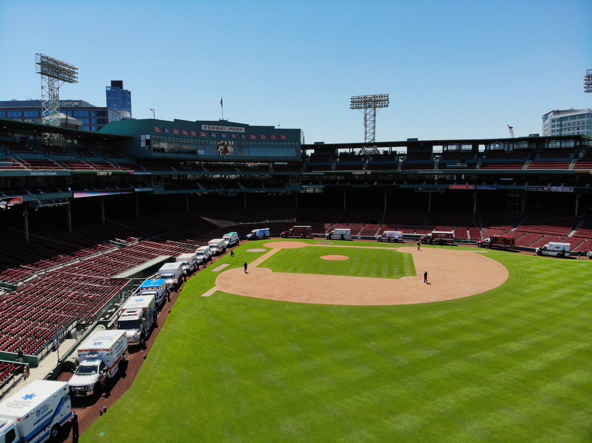 RedSox's tweet photo. We join all of Massachusetts in celebrating EMS Week with the Convoy of Champions, as 50 ambulances traveled from Worcester to Fenway! https://t.co/9mJmY9NQkU