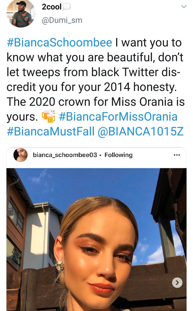 Soon  #BiancaMustFall was trending and many reported Bianca's account for racism. It was not long before she deactivated as the movement gained momentum throughout the day.