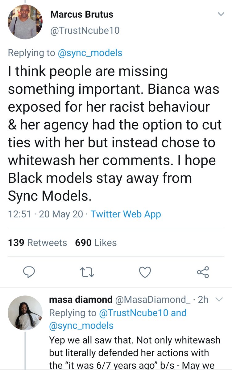 People were not impressed with the Sync Models agency that represents Bianca and were not afraid to voice their thoughts. All the replies that did not agree with their their thread statement were sent to Hidden Replies by the agency's admin.
