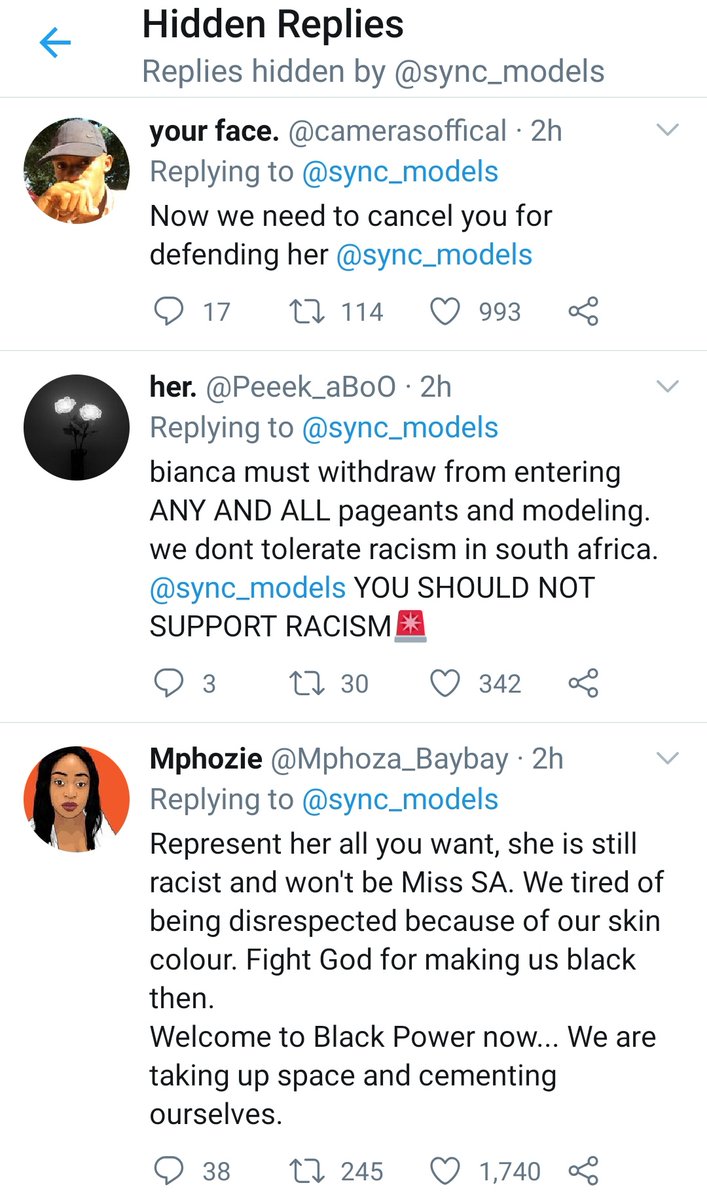 People were not impressed with the Sync Models agency that represents Bianca and were not afraid to voice their thoughts. All the replies that did not agree with their their thread statement were sent to Hidden Replies by the agency's admin.