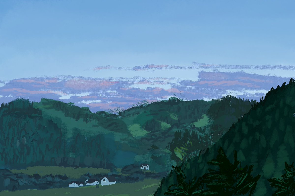 A view from my home 🏠 Little evening sketch. <a href="/ArtSwansea/">Swansea College of Art UWTSD</a> <a href="/IllustrationSw/">Illustration Swansea</a> <a href="/Procreate/">Procreate</a> <a href="/CeredigionCC/">Ceredigion Council</a> 
#illustration #art #digitalart #heatwave #digitalillustration #drawing #painting #welshart #procreate #landscape #nature #goodnight