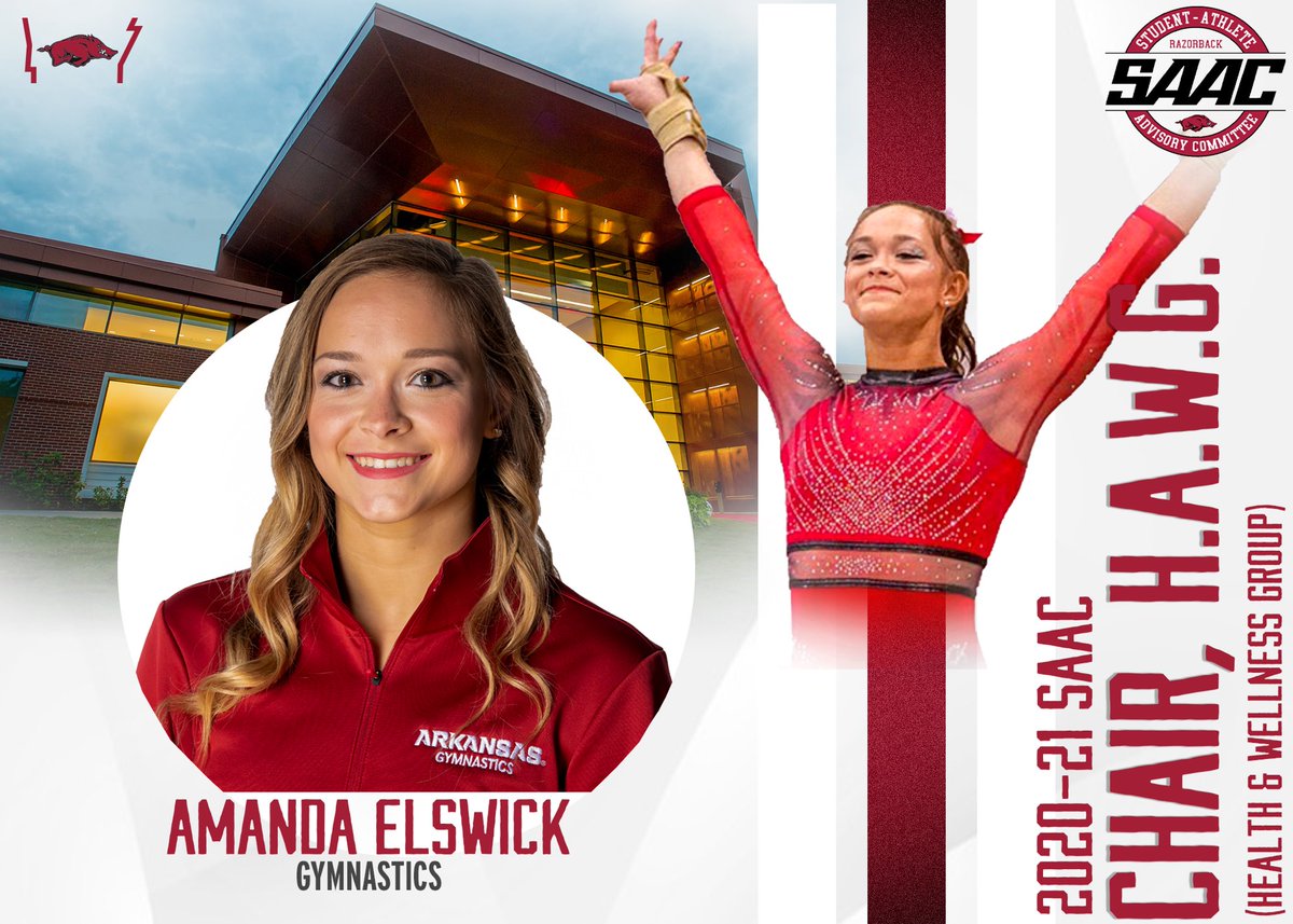 RazorbackSADev's tweet photo. Congrats to our 2020-2021 SAAC Executive Committee! 🎉

Next up is H.A.W.G Chair, Amanda Elswick! Amanda served as a SAAC member the past two years. We are excited to see the new health and wellness ideas she brings to her fellow Razorbacks!
 
#LeadAsOneRazorback
#ItJustMeansMore https://t.co/3KlCDntGea