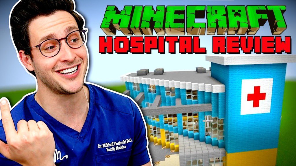RealDoctorMike's tweet photo. I heard there are hospitals in @Minecraft so I decided to review them #Quarantine #Minecraft 😂⛑👉🏼 https://t.co/2GmNX0xj87 https://t.co/cy0e5uS3v7