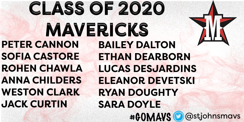 stjohnsmavs's tweet photo. We want to recognize and celebrate every member of the Class of 2020 who competed as an athlete or served as a manager this year. Thank you all for your dedication to St. John's! #GoMavs #MavCountdown https://t.co/o3GHWEF91g