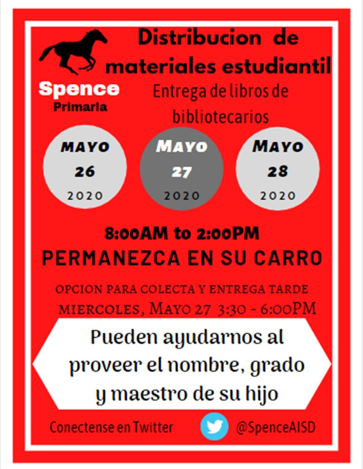Spence Student Pick Up Notices! Please make note of the dates and times! We are forward to seeing all our Scholars! #WeAreSpence @SpenceAdventure @SpenceAISD <a href="/RappingAP16/">Brandy Williams</a> <a href="/EnnlovewithLit/">Natalie Ennis</a> <a href="/CounselorClewis/">Michelle Clewis</a> <a href="/TammaraGuy1/">Tammara Guy</a> <a href="/ReneeHill0911/">Angela Hill</a> <a href="/Amanda95385187/">Amanda</a> <a href="/k_carr18/">Kristi Carreon</a> <a href="/bobb_shannon/">Shannon Pearson-Bobb</a> <a href="/KESPE4/">KES PE</a>