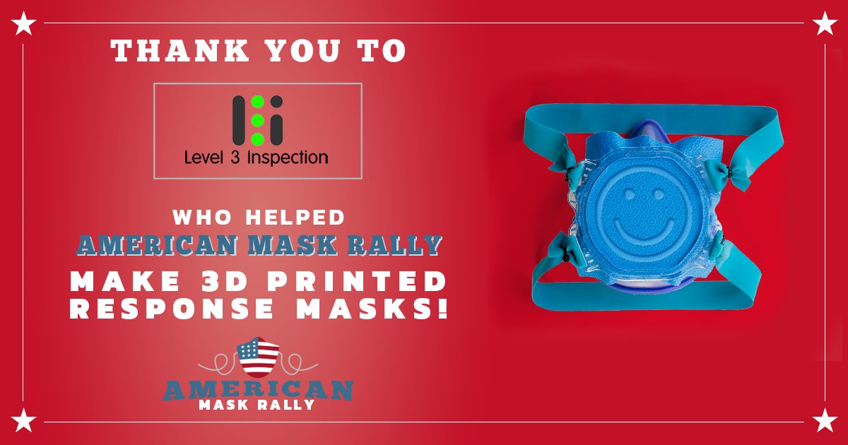 MaskRally's tweet photo. Thank you to small businesses like Level 3 Inspections that have helped create and perfect tour mask! We are inspired by the ingenuity and generosity of our national community coming together to relieve the shortage of #PPE during this pandemic. #GetMePPE https://t.co/QskMkNkwHX