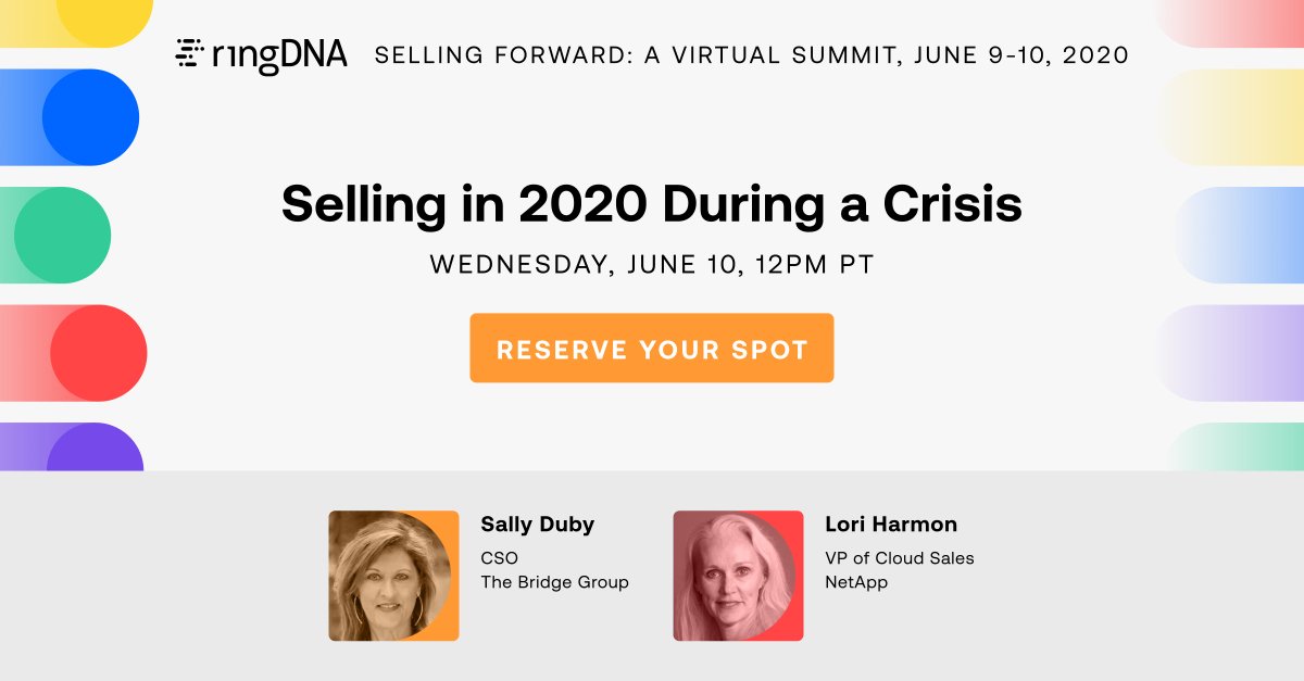 revenue_io's tweet image. How are software companies dealing with #COVID? @sallyduby, CSO of The Bridge Group and @loriharmon, VP of Cloud Sales at NetApp as they share their journey through the crisis sales stages, what works, and what doesn't in #SellingForward. Register here: summit.ringdna.com