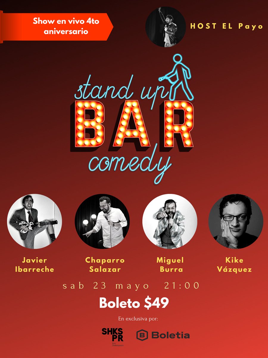 mikydex's tweet photo. ¡¡4to Aniversario online desde el @shakespeareycia , a tu casa!.
Boletos: https://t.co/KAq1EZ0znh           #4toaniversario #barcomedy #23mayo https://t.co/rzoOpJnhac