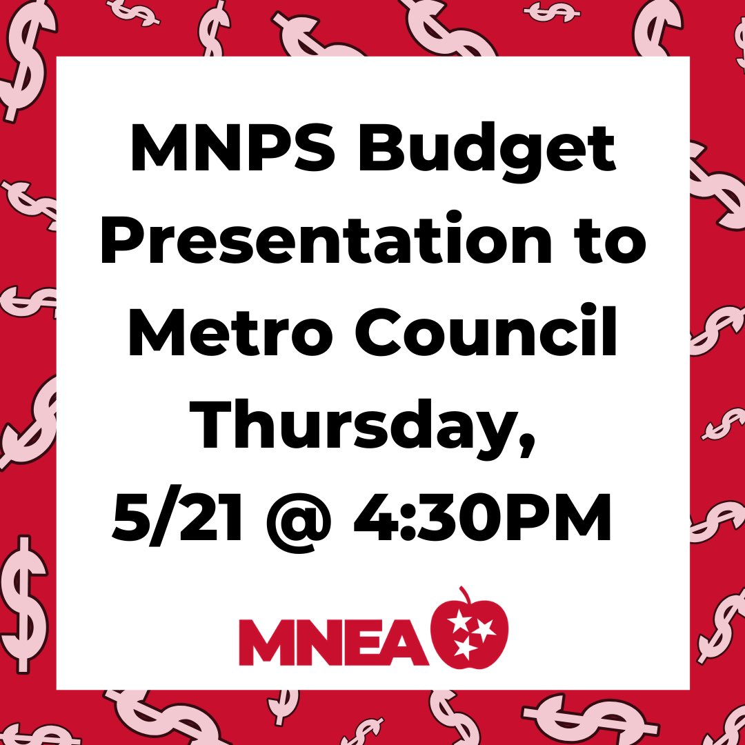 MNEA_'s tweet photo. MNPS BOE will present its budget to Metro Council on Thurs, 5/21 @ 4:30PM. Go to https://t.co/7czvPN6tiC &amp; click on Live Streaming. 

Since we can’t pack the chamber, wear red, take a selfie, tag MNEA! 

#WeIsGreaterThanMe #FullyFundMNPS #FundMNPS #MNEA #UnionStrong #MNEAstrong https://t.co/gIs469KrxK