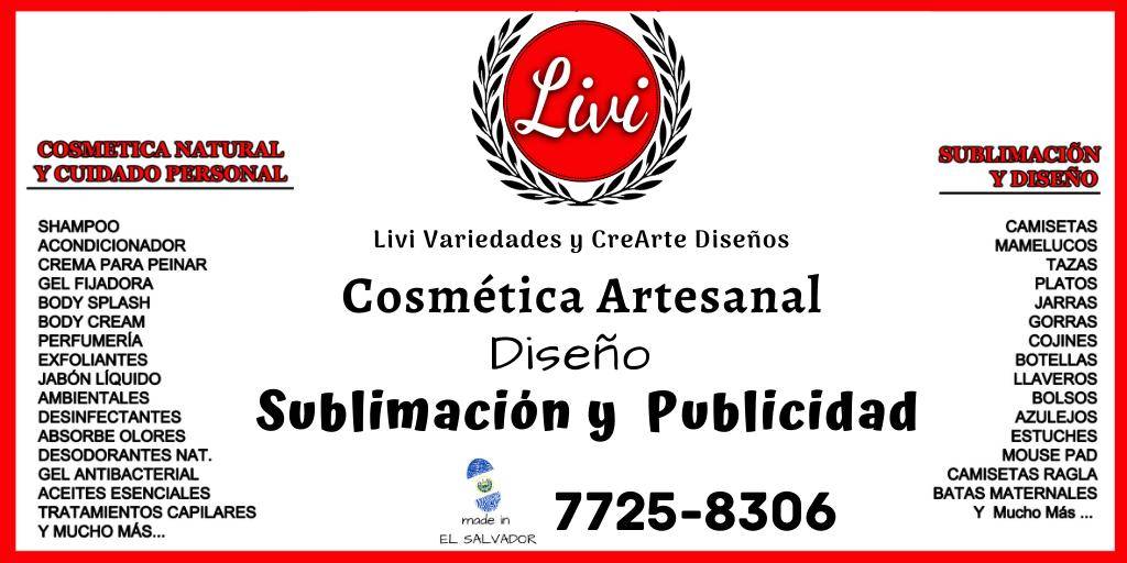 elperiodista_sv's tweet photo. 📣#PublicidadGratis|Olivia López, representa con mucho orgullo a Livi Variedades y CreArte Diseños, ofrecen servicios en Cosmética natural, además de Diseño y Sublimación. Contacto: 📲7725- 8306  #MujeresEmprendedoras #QuédateEnCasa🏡  @LiviVariedadess https://t.co/rbP0LpfHHk