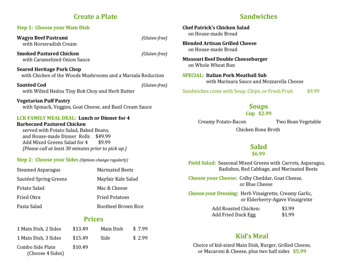 LocalChefStL's tweet photo. This is our new weekly menu beginning May 20, 2020. Please call us at (636) 220-3212 to place an order for pick up. Thank you for supporting our business!

#dinnertogo #lunchtogo #314together #carryout https://t.co/WhpepP8tFA
