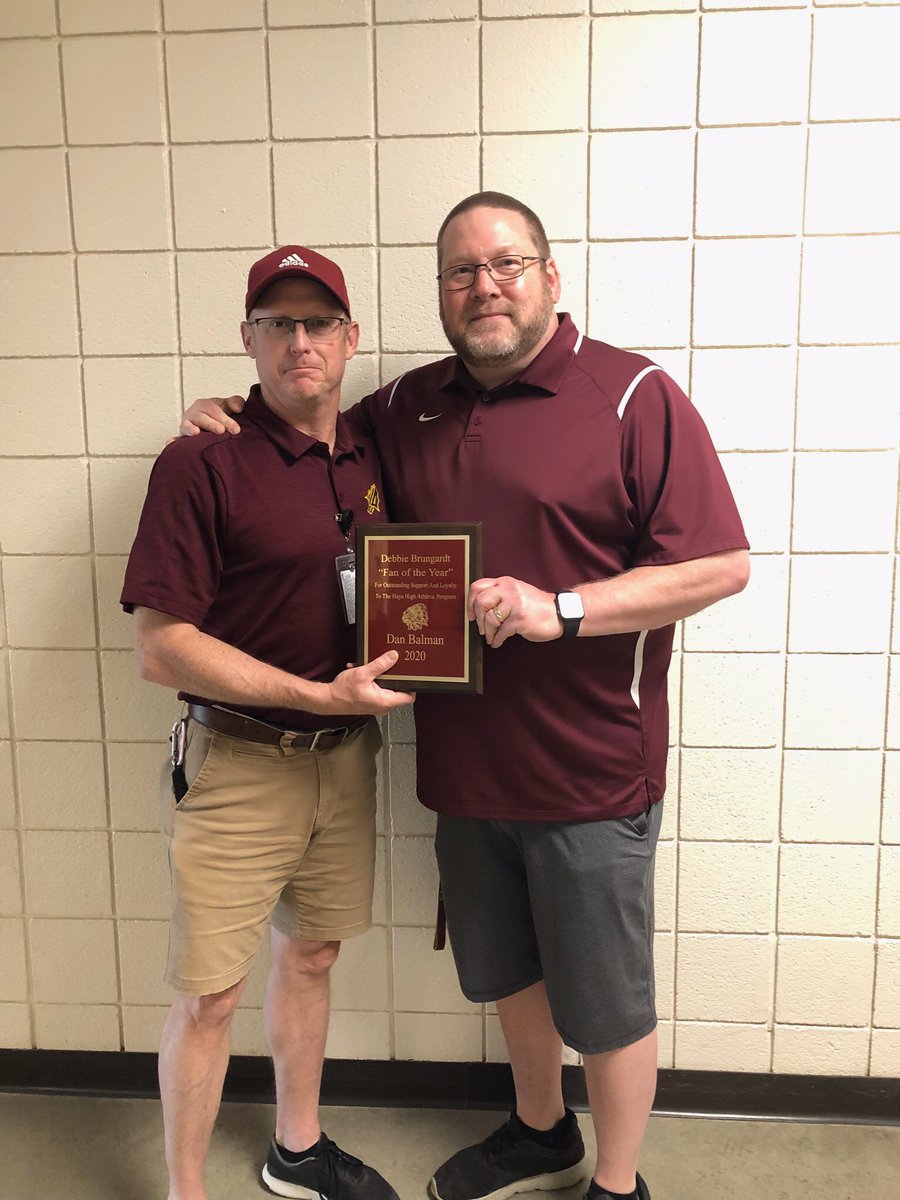 Congratulations to Mr. Dan  Balman for being awarded the 2019-20 Debbie Brungardt Hays HS Staff member Fan of the year!  Also, the best PA man in the state!