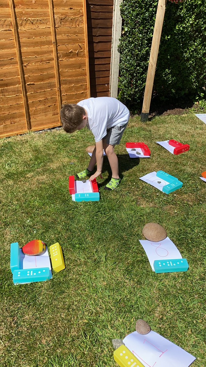 Kayleigh3649's tweet photo. Dominoes in the garden this afternoon. Adding each side together to make a number sentence. @MillfieldPS https://t.co/35WGGTUnNP
