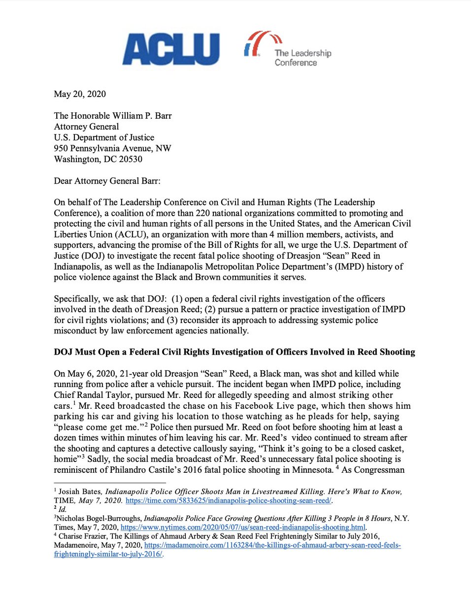 Screenshot of page 1 of our letter with ACLU. The full text of the letter is available at the link in the original tweet.