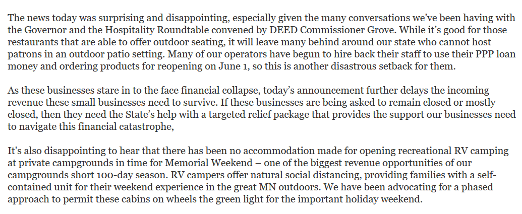 TheoKeith's tweet photo. NEWS: Two of Minnesota's largest business groups, Hospitality Minnesota and the @MN_Chamber, criticize Gov. Tim Walz's decision.

Hospitality MN says it's a "disastrous setback" for restaurants.

MN Chamber: "We hoped the governor would take more meaningful steps today." https://t.co/3DhakVHii8