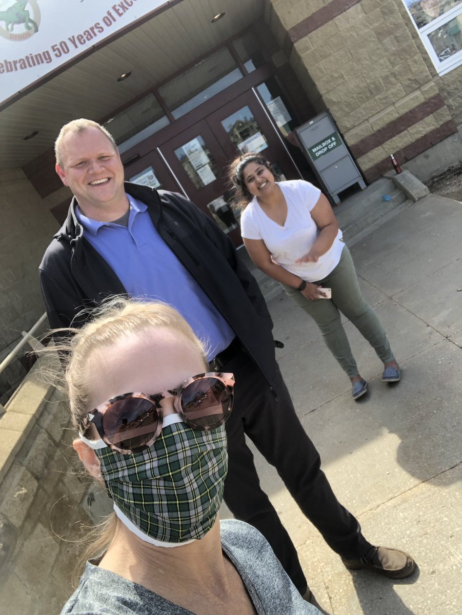 AngelaDingwell's tweet photo. Our new Dino team for the 2020-21 school year! Principal @markdolmont  and new partner VP @njeelani !!! Had a successful social distancing drive by with our staff and students today @DrClarkSchool! So awesome to see everyone! I’ve missed you all. @FMPSD 
#2capers #goteam https://t.co/xNnISkfhPF