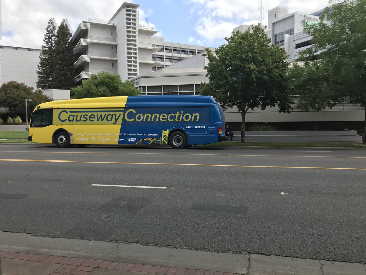 RideSacRT's tweet photo. We spotted the #CausewayConnection electric bus near the UC Davis Medical Center this morning. Have you seen the new electric bus? SacRT and @YolobusYCTD are operating the service on a modified schedule due to the COVID-19 pandemic. Visit https://t.co/Mog4Heh3G1 for details.⚡️🚌 https://t.co/Uk12R3W1pS