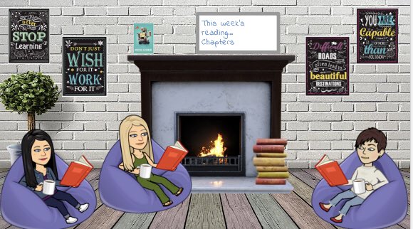JklukasKlukas's tweet photo. Don’t let your creativity stop over the summer. @kjensen46, @MissWeldonOQ and I are creating a reading room for our ELA students to use while we focus on our writing unit. Doesn’t this look like a room you would want to read in? #BitmojiClassroom #OQFamily #sd113a https://t.co/i6Lfw8sjFV