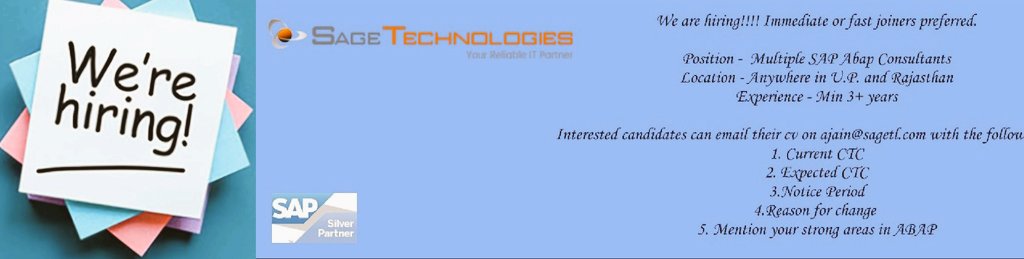 Akash26452262's tweet photo. @SageTech_SAP 
#abap #sapabap #sapjobs https://t.co/2dnPt6YeAW