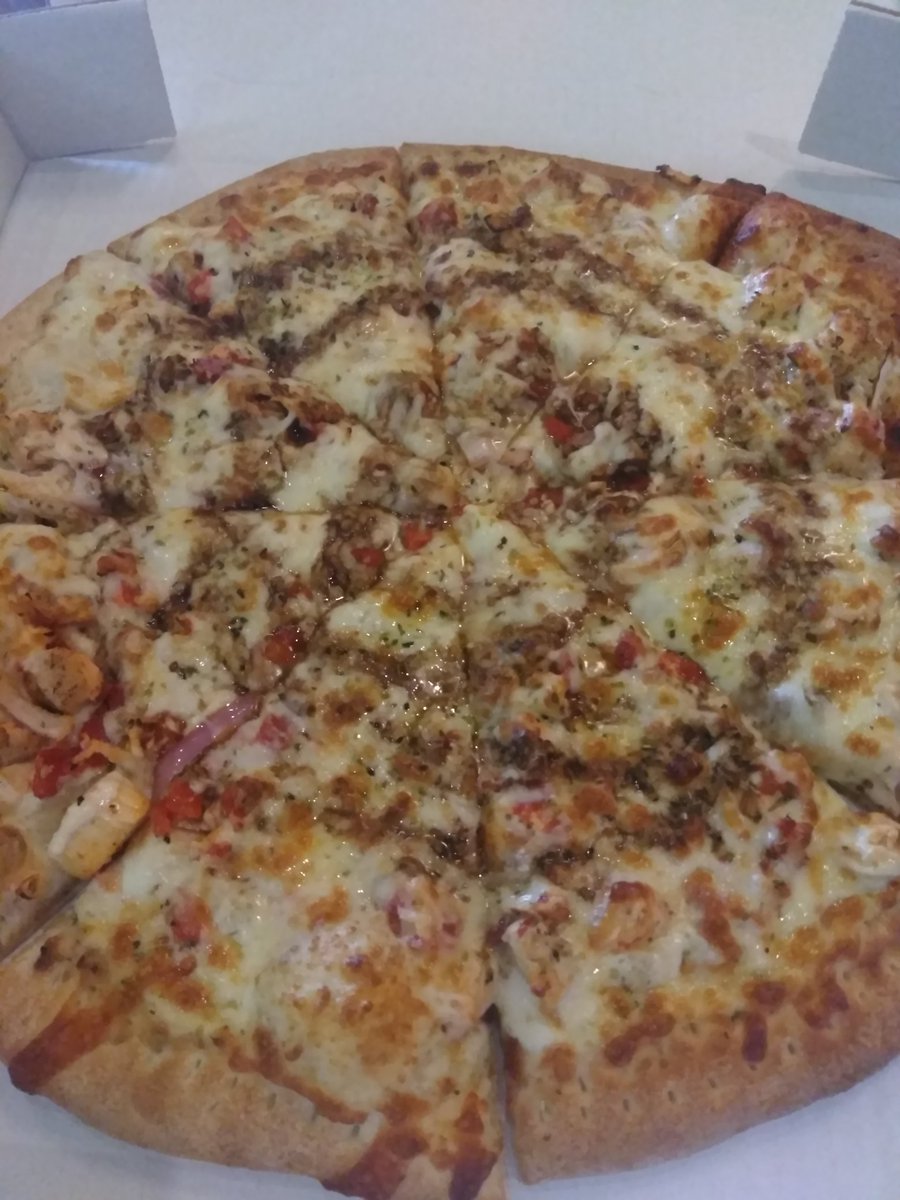 Have you tried our Tuscany Chicken pizza?

It has a sweet, creamy base topped with chicken,  red peppers, red onion,  mozzarella,  balsamic vinegar,  and oregano!