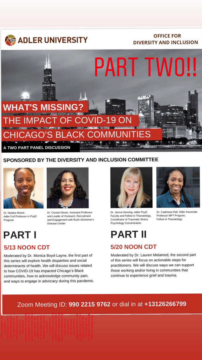 Appreciate being part of a wonderful panel discussion today about #Covid_19 &amp; #grief in Black community.  <a href="/AdlerUniversity/">Adler University</a>