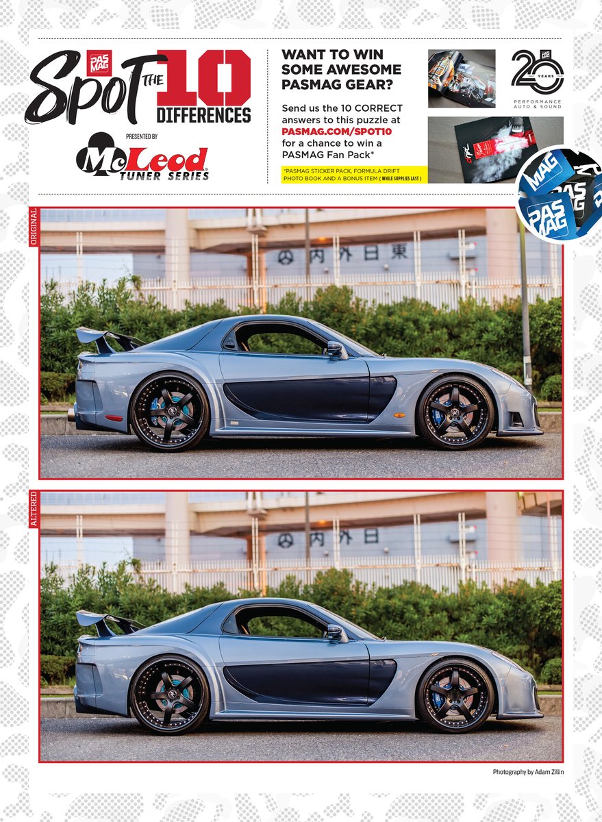 PASMAG's tweet photo. Can you spot the 10 differences in this photo of Hitomi-san's 1993 Veilside Fortune Mazda RX-7? Play now at https://t.co/CT9eD2oAbE.
#pasmag #spot10 #spotthedifference #veilside #mazda #rx7 #fd3s #stayhome #challenge #game https://t.co/HiiRqNF6AV