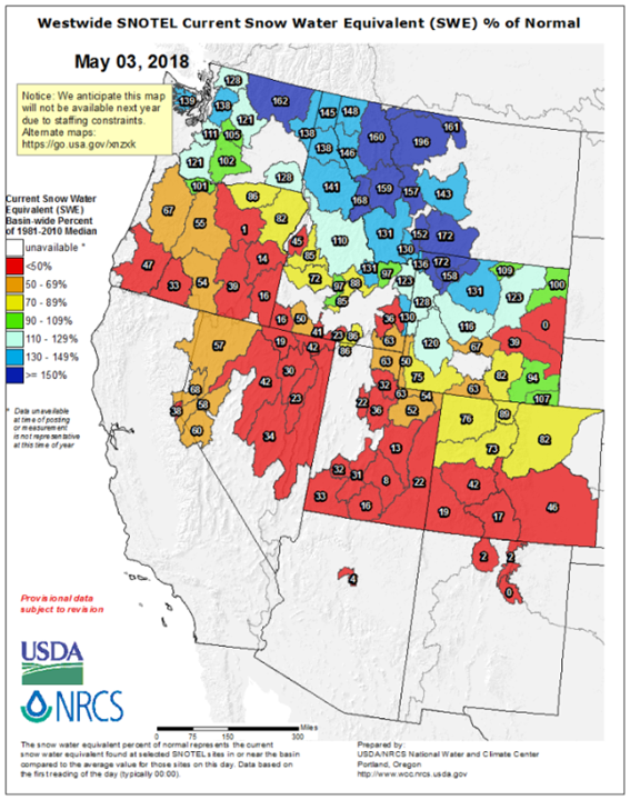 FLCwater's tweet photo. Today's Westwide SNOTEL  Snow Water Equivalent maps looks frighteningly like May 2018. #SneakyDrought #ColoradoWater #ColoradoSnow #SnowIsWater https://t.co/n9OXDfWddJ https://t.co/S6fqxRMrHc