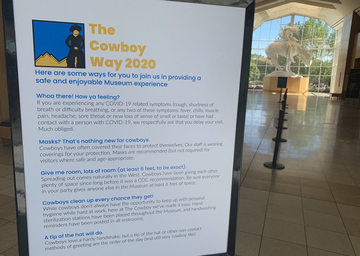 ncwhm's tweet photo. Cowboys often covered their faces to protect themselves. Our staff is wearing coverings for your protection. Even our logo has pulled his up. The best way to enjoy the Museum is the Cowboy Way. #HashtagTheCowboy -Seth “from Marketing” https://t.co/NM0YN2tMid