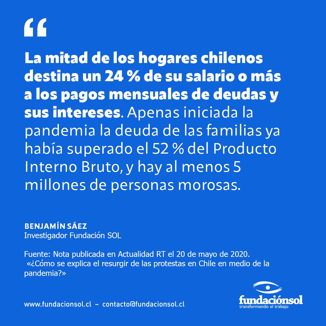 lafundacionsol's tweet photo. La mitad de los hogares chilenos destina un 24% de su salario o más a los pagos mensuales de deudas y sus intereses. Apenas iniciada la pandemia la deuda de las familias ya había superado el 52% del Producto Interno Bruto. Nota completa: https://t.co/we8pWXaVgG https://t.co/WtL0LCI1e2
