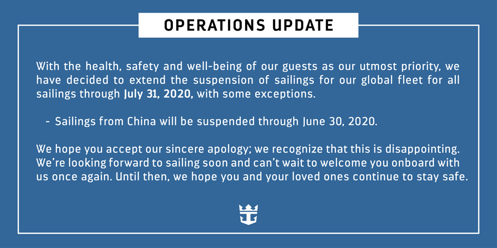 (1/5) Important update on sailings departing through July 31, 2020.🔗 bit.ly/RCIOperationsU…