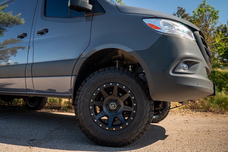 agileoffroad's tweet photo. ICON SPRINTER PARTS?! @ivdsuspension hooked the shop van up with these prototype wheels for testing. Thoughts?! #ICONequipped #wheelwednesday #smarterthandirt https://t.co/04aQ7hqeyO