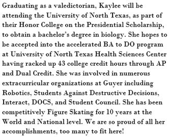 Senior Spotlight: Kaylee Bragg

Kaylee dove in and took over the Spirit Committee this year. Our team not only scored significant points in the spirit category for the first time, we placed 3rd in our division at the State Championship. We’ll miss her enthusiasm! Congratulations!