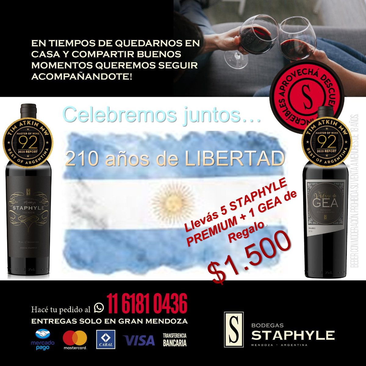 bodegastaphyle's tweet photo. Atención 🍷 #GranMendoza 🍷
Para que no falte el brindis en #Mayo 🍷🍷🍷 aprovechá esta deliciosa selección de #Vinos #Staphyle #Mendoza https://t.co/PGPswwQA1j