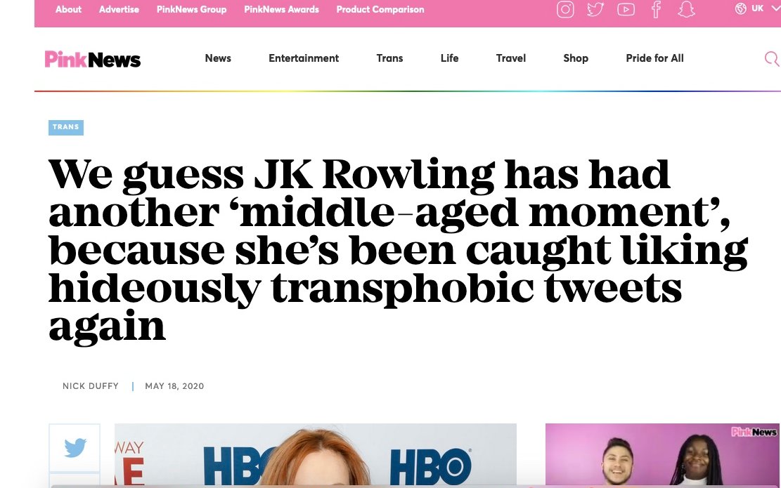 Are you "hideously transphobic"? A thread about beards, a gay rights icon, a best selling novelist, and a twitter spat that's a tale of our times. Earlier this week  @PinkNews which is to factual accuracy what the Beano is to, say, epidemiology, denounced  @jk_rowling (again).