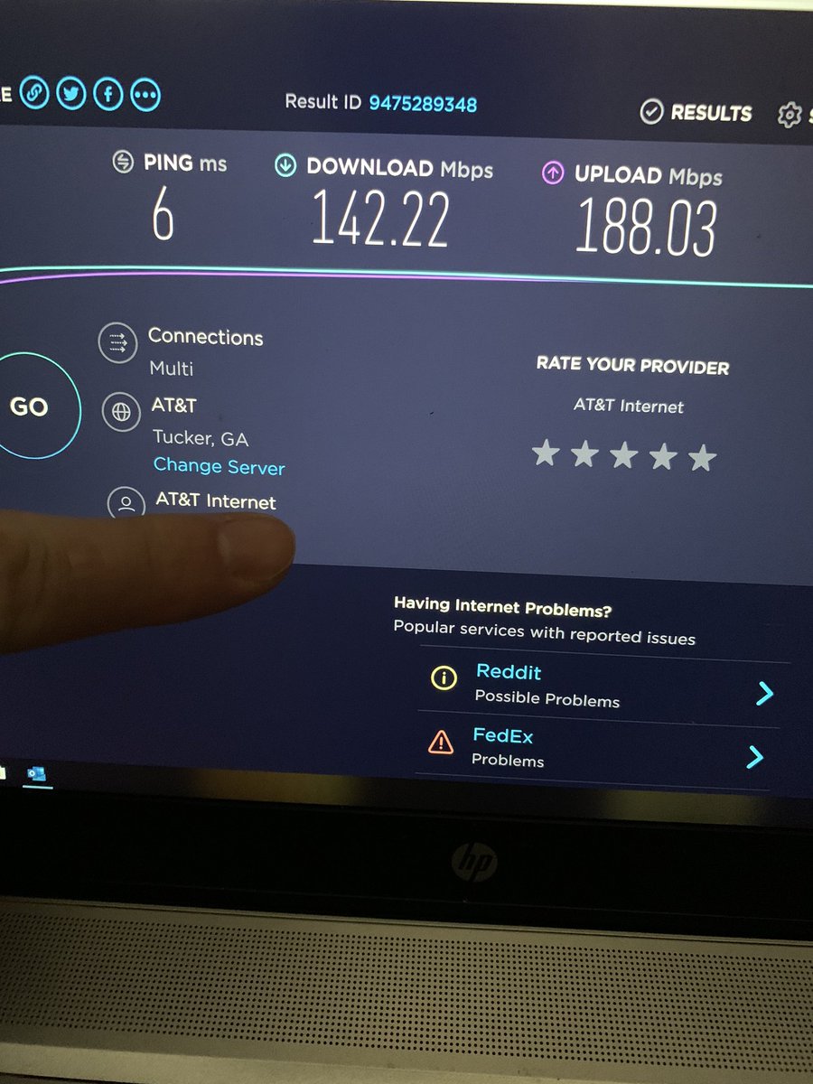 tatzert's tweet photo. Seriously @ATT? Why pay for 1GB fiber internet when this is what I get with my laptop plugged straight into the Ethernet port. https://t.co/Z8GUtRAwY6